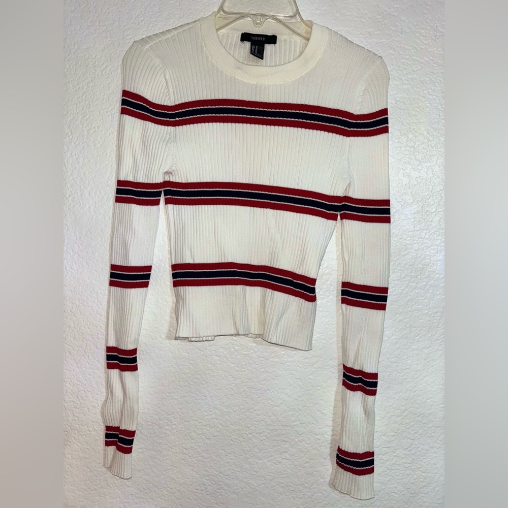 Off white with red & navy stripes long sleeve top M